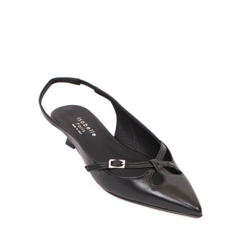 Isabelle 524b Black Leather Slingbacks Pointy Heel Sandal Pumps